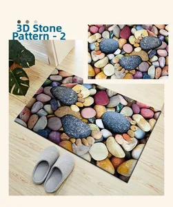 Close-up of 3D visual stone pattern door mat with realistic pebble texture detail