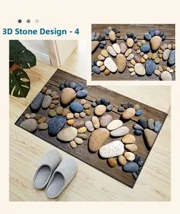 Detailed close-up of 3D pebble pattern door mat with realistic stone texture on wood floor