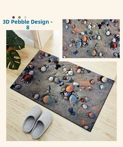 Detailed view of 3D pebble effect doormat with realistic stone texture on wooden floor