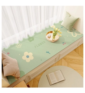 Detail of waterproof leather balcony mat with floral print and texture-rich surface