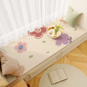 Waterproof leather bay window mat with floral cartoon patterns in a cozy home setting