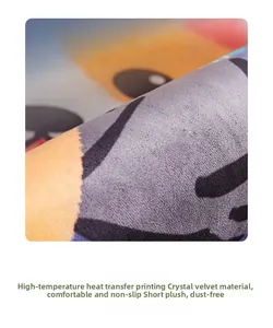 Macro detail of anti-slip crystal velvet kitchen mat with thermal transfer printing