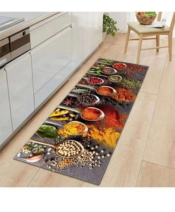 Detail of 3D spice printed kitchen mat with non-slip texture on light wood floor
