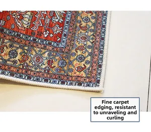 Detailed close-up showing fine overlocking and anti-fraying edges of the Persian rug