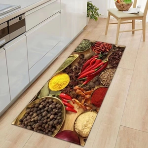 3D Spices Printed Kitchen Mat Non-Slip Polyester Crystal Velvet Runner Rug For Floor Kitchen Decor Absorbent Area Carpet