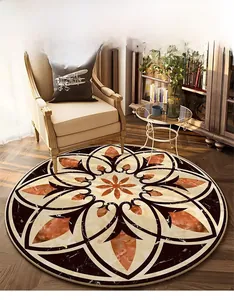 Detailed macro view of classical mandala floral pattern on a premium round area rug