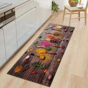 Absorbent 3D spices runner kitchen mat with non-slip backing for modern home decor