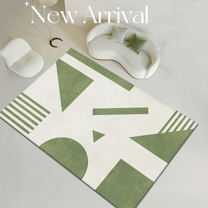 Modern Geometric Sage Green Living Room Rug Crystal Velvet Non-Slip Large Area Carpet Washable Nordic Style Decor Home Bedroom Study Balcony Floor Mat