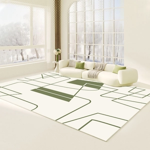 Modern minimalist geometric green and off-white rug for living room decor