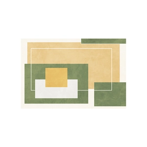 Modern geometric area rug with green and beige abstract rectangle design for living rooms