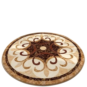 Classic European round rug with vintage marble pattern and elegant scrollwork details