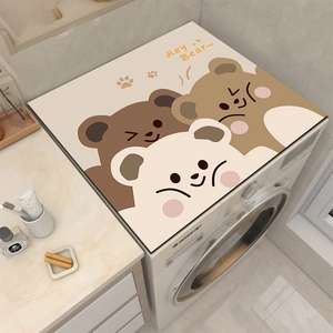 Detail view of cartoon bear pattern on waterproof PVC washing machine mat cover