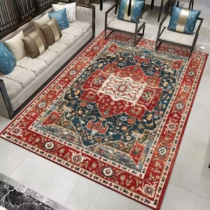 Vintage Bohemian Persian rug with red and blue medallion pattern for living room decor