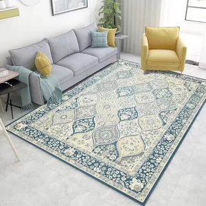 Bohemian vintage Persian style rug with floral patterns in a modern living room setup