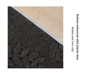 Detail of green Nordic rug showing beige woven surface and non-slip dotted backing