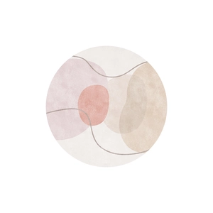 Modern minimalist round rug with abstract Morandi color blocks and stylish grey wavy lines