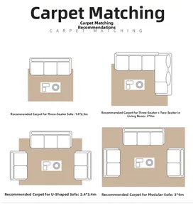 Size guide for Persian rugs showing layout options for 1.6x2.3m up to 3x4m rug dimensions