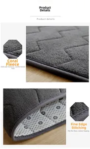 Detail view of dark grey coral fleece rug showing non-slip backing and fine edge stitching