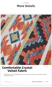 Detailed macro view of soft crystal velvet fabric with bohemian geometric patterns
