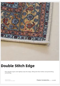 Close-up of double-stitched reinforced edges on Persian style bohemian area rug