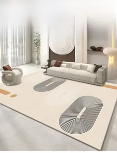 Detail of minimalist wabi-sabi rug with geometric patterns and orange accents