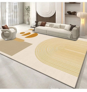 Detailed texture of Japanese wabi-sabi rug with minimalist abstract lines and geometric patterns