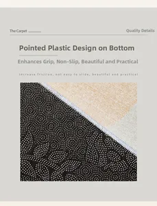 Detail of minimalist rug with beige knit texture and non-slip dotted plastic backing