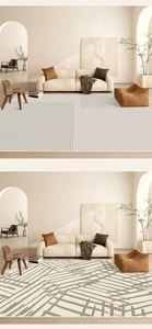 Detailed texture of modern minimalist short-pile rugs with linear geometric patterns