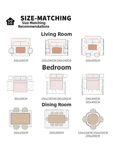 Comprehensive size guide for minimalist area rugs in living room, bedroom and dining room