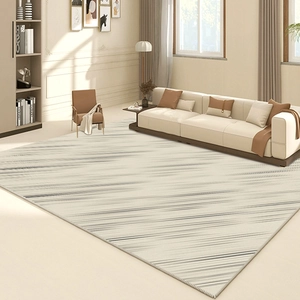 Minimalist Wabi-sabi style living room area rug with modern striped pattern and soft texture