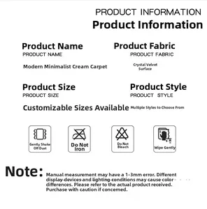 Detailed technical parameters and specifications for the modern crystal velvet rug