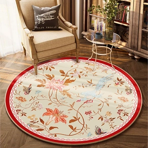 Retro round rug with vintage floral, bird, and butterfly patterns for living room decor