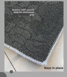 Macro shot of anti-slip plastic dots and knitted edges on the rug back for stability