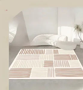 Détail d'un tapis japonais minimaliste de couleur crème avec motif géométrique linéaire