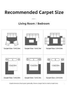 Guide des tailles de tapis minimalistes montrant les options de disposition pour chambre