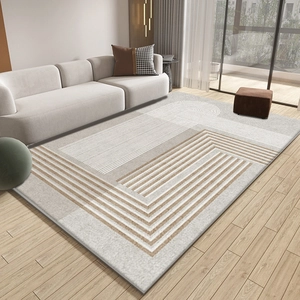 Tapis géométrique moderne minimaliste en gris clair et crème pour décoration de salon