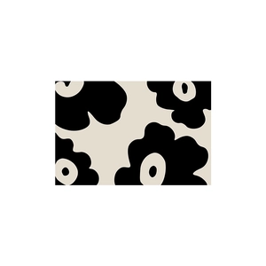 Minimalist Japanese style rug with iconic black poppy flower pattern for modern living room