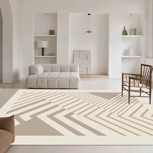 Minimalist beige geometric striped rug for living room with modern Nordic aesthetic