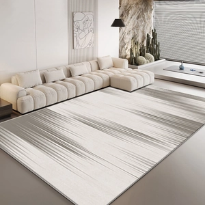 Modern minimalist gray striped area rug for living room with abstract linear texture