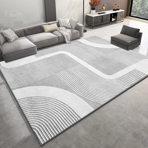 Grand Tapis Rayé Géométrique Moderne Minimaliste en Polyester Imprimé Antidérapant pour Salon Chambre Décoration Maison Nordique