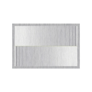 Tapis minimaliste moderne gris et blanc avec des motifs linéaires géométriques