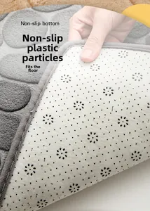 Detail of grey pebble bath mat showing non-slip dotted bottom for secure floor grip