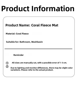 Detailed specs for coral fleece bathroom mat showing material and usage scenarios