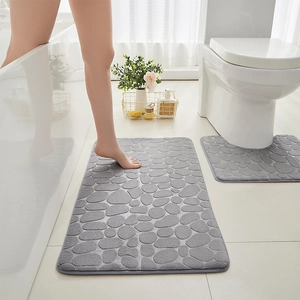 Cobblestone Embossed Bathroom Mat U-Shaped Toilet Rug And Rectangular Floor Mat Non-Slip Absorbent Polyester Modern Minimalist Bath Rug
