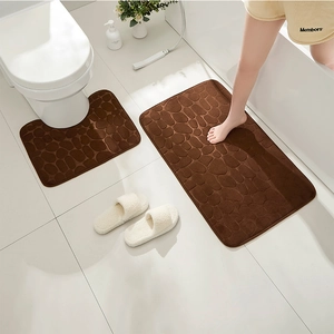 2-piece coffee brown memory foam bathroom rug set with non-slip cobblestone texture