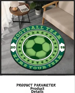 Vista detallada de una alfombra redonda de fútbol en un salón de estilo moderno