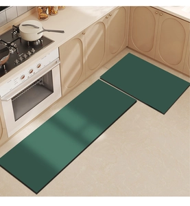 Juego de alfombrillas de cocina en L verde oscuro con textura antideslizante