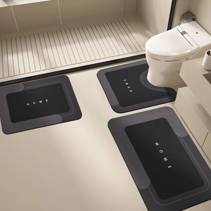 Modern Minimalist Bathroom Non-Slip Water Absorbent Quick Dry Tech Fleece Mat With Home Lettering And Toilet Rug Accessory Items