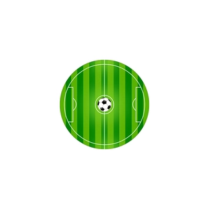 Alfombra redonda de campo de fútbol con césped verde y diseño de balón central