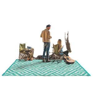 Rechthoekig picknickkleed voor buiten met groen-wit geometrisch patroon voor op de camping